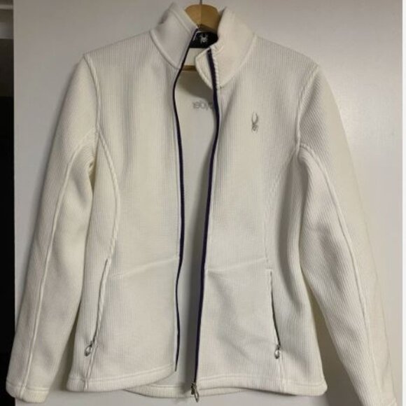 Spyder Core Women's Full Zip Ribbed Long Sleeve Sweater Jacket White Large L EUC - Picture 1 of 5